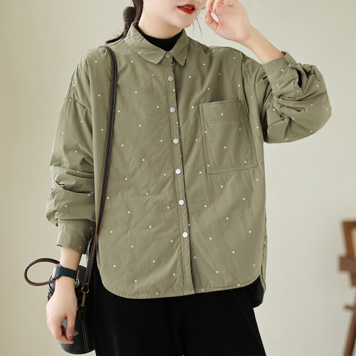 Quilted polka dot printed women's shirts and cotton coats, winter large size casual irregular cotton coats