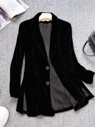 European casual high-end loose real gold velvet suit jacket