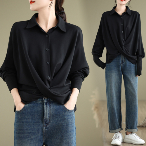 Niche design irregular T-shirt 2024 new autumn loose bat sleeve dark top