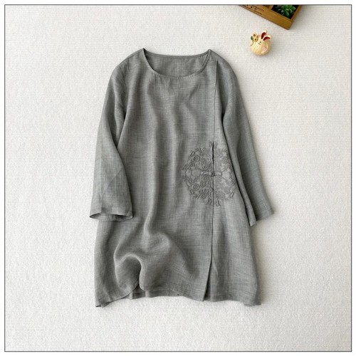 National style new Chinese style women's clothing, thin and delicate double-layered nine-quarter sleeve shirt, loose mid-length top and cool pullover