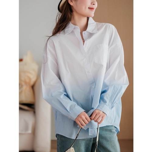 2024 Autumn Korean style cotton space-dyed gradient art shirt loose casual shirt