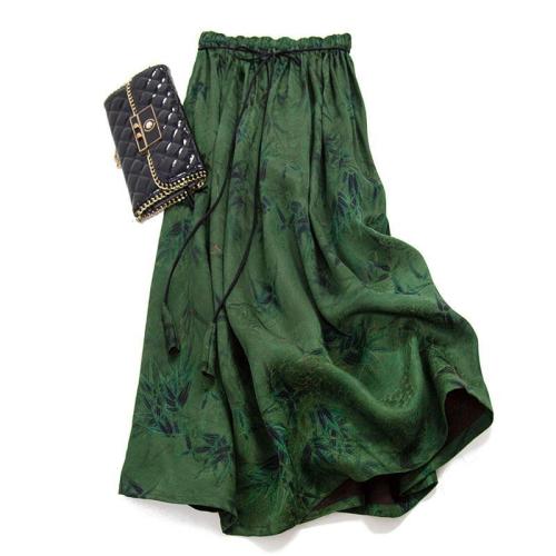 New bamboo leaf mulberry silk national style Chinese style retro silk fragrant cloud gauze lace-up skirt for women