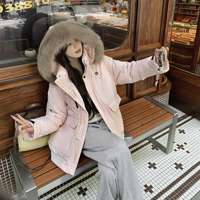Don’t go with your colleagues. Actual photos of 2024 winter new fur collar cotton coat for women, thickened loose workwear, jacket, cotton coat