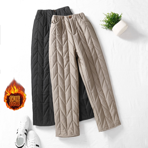 2024 Winter New Large Size Loose Literary Quilted Embroidered Hundred Towers Temperament Cotton Pants