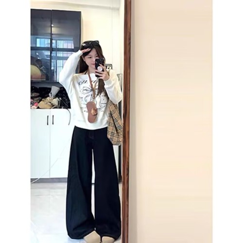 2024 new fashion brand white bow slanted shoulder sweatshirt for women spring and autumn high-end temperament versatile sweet top trendy