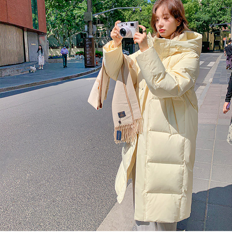 2024 New Thick Long Down Down Cotton Jacket Women's Over-the-Knee Loose Extra Long Couple Winter Cotton Jacket