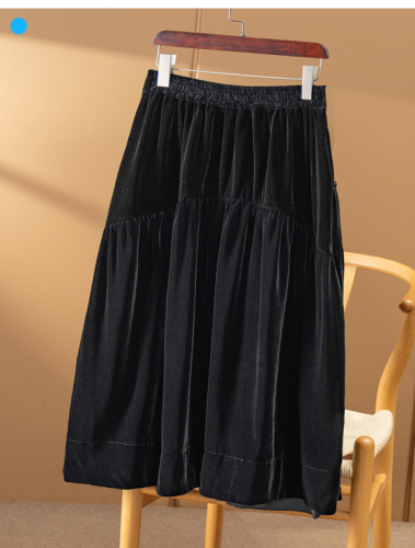 New high waist silk velvet skirt for women in autumn and winter