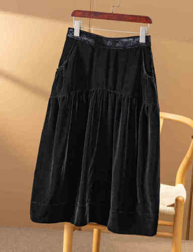 New high waist silk velvet skirt for women in autumn and winter