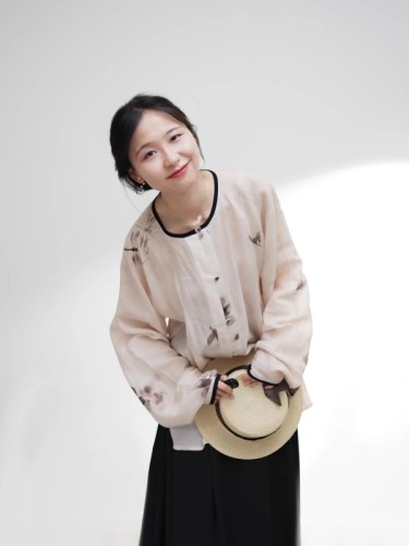 Zhao's Hanfu Autumn New Cotton and Linen Daily Made Round Neck Bow Pocket Sleeve Short Shirt Breathable