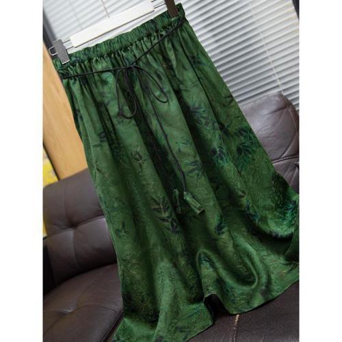 New bamboo leaf mulberry silk national style Chinese style retro silk fragrant cloud gauze lace-up skirt for women