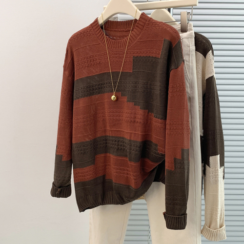 Contrast color sweater to cover belly, loose and versatile autumn clothing, casual, western and fashionable women's sweater