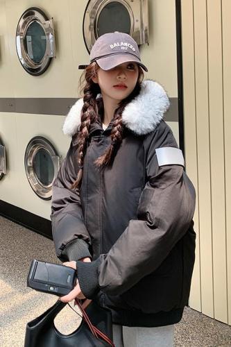 Xiaohongshu's same style gray women's fur collar down jacket mid-length winter thickened workwear parka down jacket