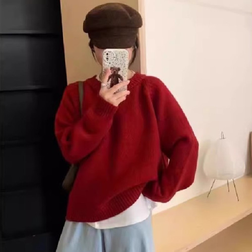 Candy-colored sweater for women in autumn and winter Korean style niche chic top loose lazy versatile versatile soft waxy lazy sweater thick