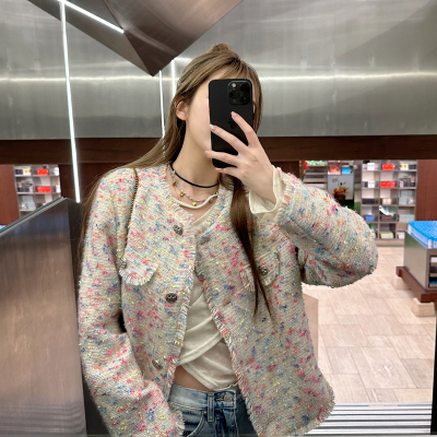 WANNANKE Xiaoxiangfeng braided tassel short coat for women in autumn new design contrasting color round neck top