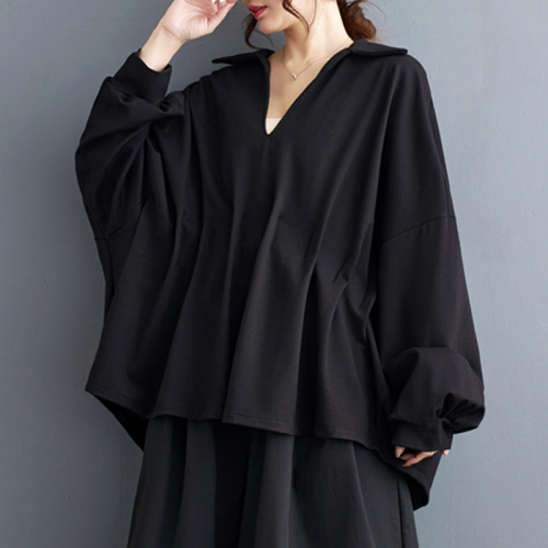 Yamamoto-style personalized pleated loose bat-sleeve jacket for women 2024 new style mid-length versatile slimming top