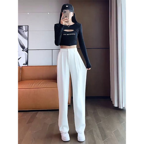 Korean foreign trade high-quality elastic back waist summer thin new high-waist drape gray floor-length wide-leg pants for women