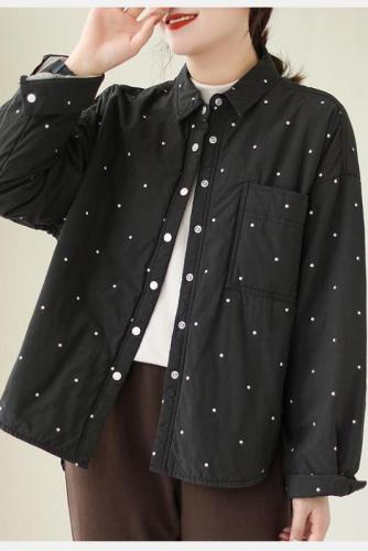 Quilted polka dot printed women's shirts and cotton coats, winter large size casual irregular cotton coats