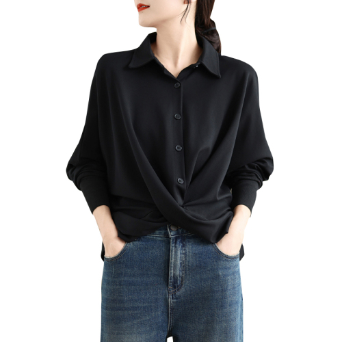 Niche design irregular T-shirt 2024 new autumn loose bat sleeve dark top