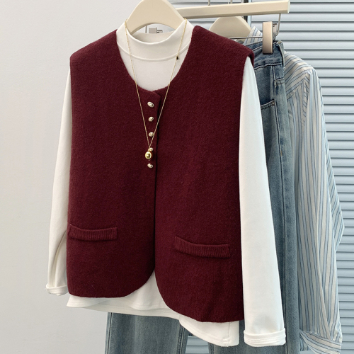 High-end knitted vest for women, French style, simple and western-style suit vest, layered outer top