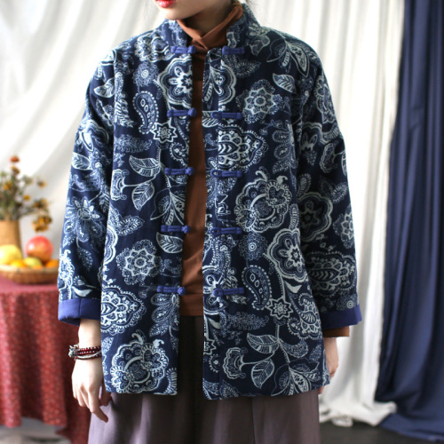 Northeastern large floral cloth thickened warm cotton coat loose winter new Chinese style national style buttoned cotton coat