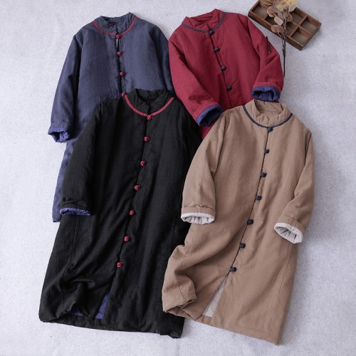 Thickened warm cotton coat for women winter 2024 new retro coat loose mid-length knee-length cotton jacket cotton coat