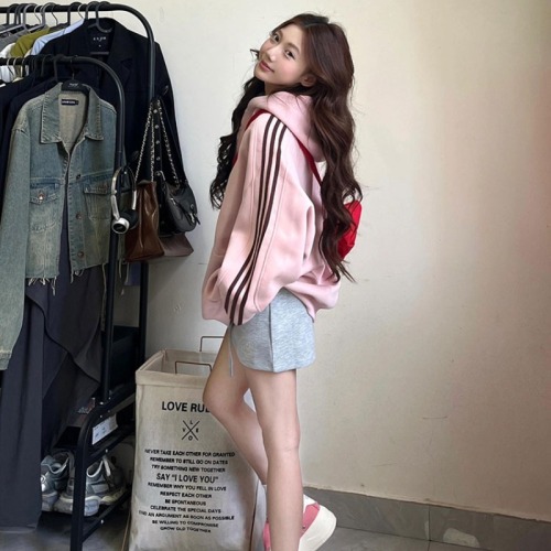 Korean art raw milk hooded sweatshirt for women spring and autumn 2024 lazy high-end loose pullover pink top