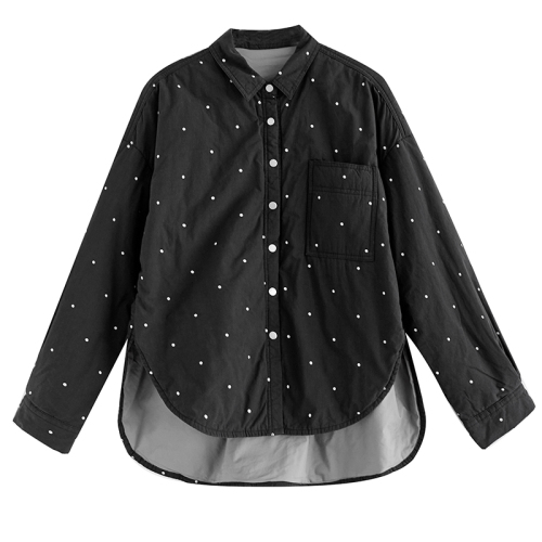 Quilted polka dot printed women's shirts and cotton coats, winter large size casual irregular cotton coats