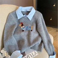 European brand heavy industry this year's popular beautiful soft and cute stylish early autumn gray two-piece knit top for women 2024 new model
