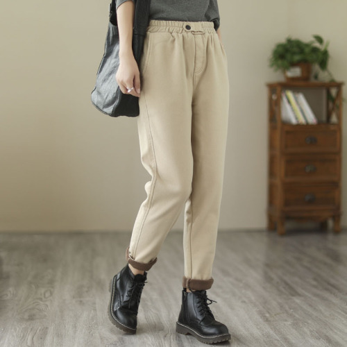 Plus size casual pants for fat girls in winter, loose velvet straight trousers, slimming little feet, harem pants