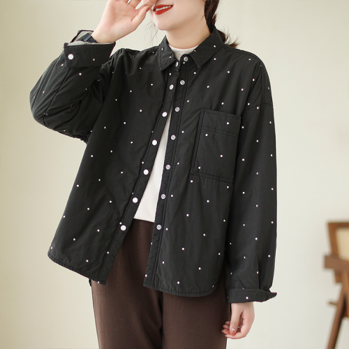 Quilted polka dot printed women's shirts and cotton coats, winter large size casual irregular cotton coats