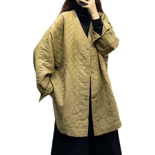 Retro style thin v-neck coat for women autumn new casual loose large size fashion top