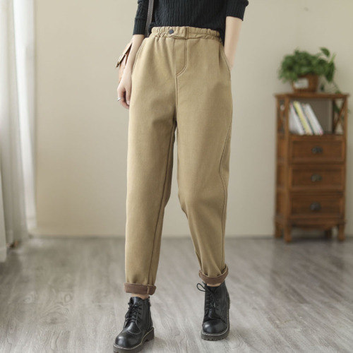 Plus size casual pants for fat girls in winter, loose velvet straight trousers, slimming little feet, harem pants