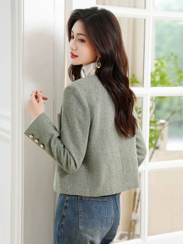 Retro old money style wool short coat for women 2024 early autumn new style high-end small fragrant tweed coat for small people