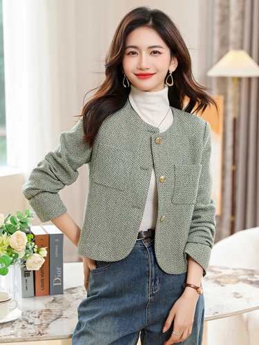 Retro old money style wool short coat for women 2024 early autumn new style high-end small fragrant tweed coat for small people