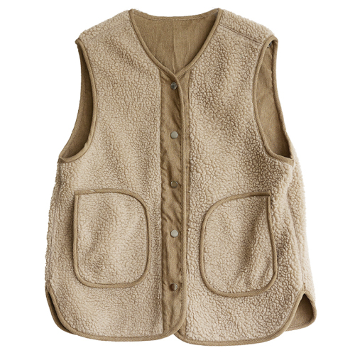 Reversible lamb hair vest for women autumn and winter new style retro literary loose sleeveless corduroy jacket