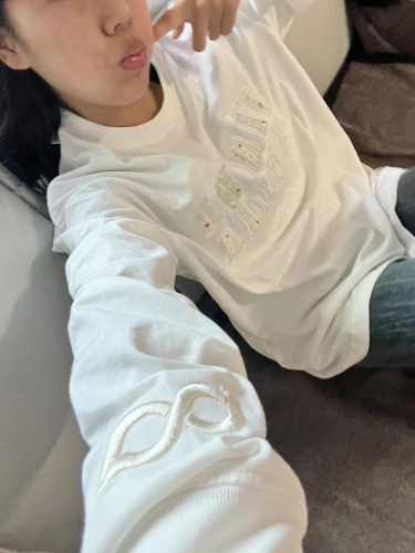 Korean style hiphop white letter long-sleeved T-shirt for women spring and autumn loose oversize Harajuku style versatile top trendy