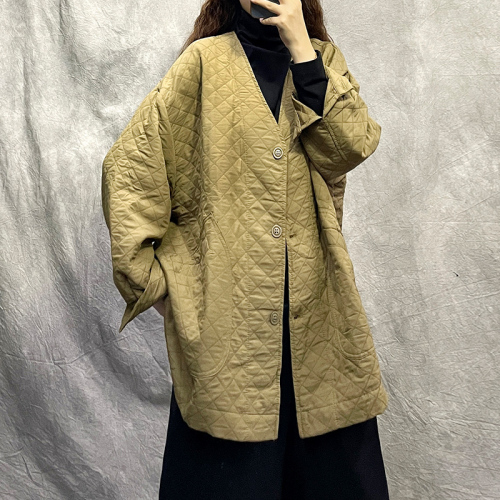 Retro style thin v-neck coat for women autumn new casual loose large size fashion top