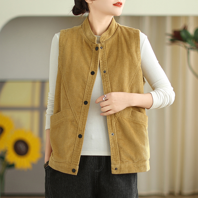 New corduroy vest for women, spring and autumn outerwear, artistic, casual, versatile, loose corduroy sleeveless vest