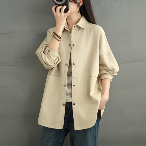 2024 New Autumn Casual Shirt Jacket Women's Loose Large Size Mid-Length Korean Cardigan Spring Autumn Top