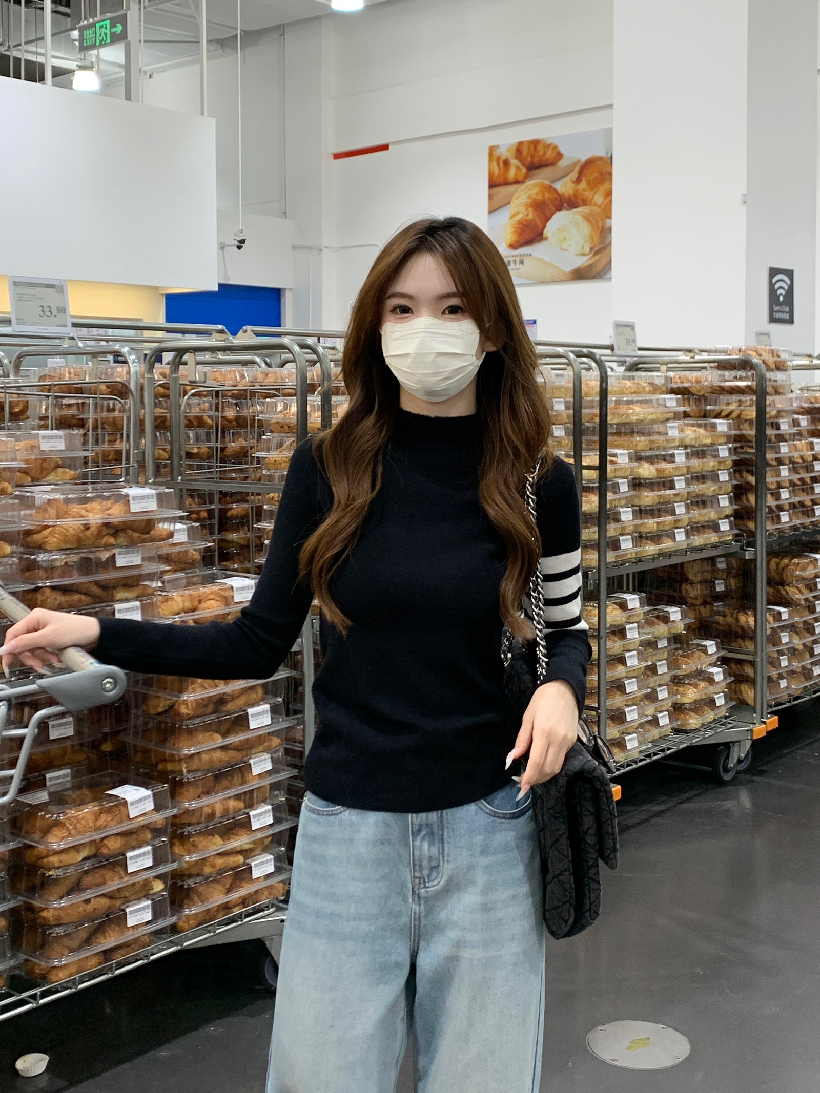 實拍包芯紗長袖上衣針織衫圓領潮短款修身打底衫女款秋冬保暖毛衣