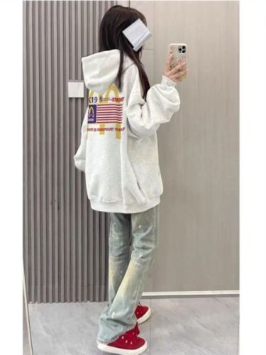 American niche design, western style McDonald's hooded sweatshirt for women, loose couple ins top sweatshirt for women