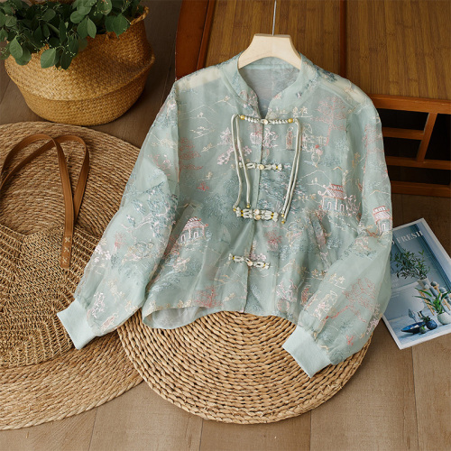 New Chinese style heavy industry embroidered disc button short coat for women 2024 autumn new national style sun protection top cardigan