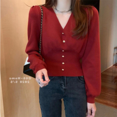 White Sweater Women's Autumn and Winter New Fashionable V-neck Long-sleeved Knitted Cardigan Waist-increasing Slimming Short Jacket 