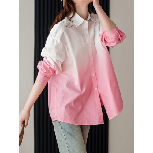 2024 Autumn Korean style cotton space-dyed gradient art shirt loose casual shirt