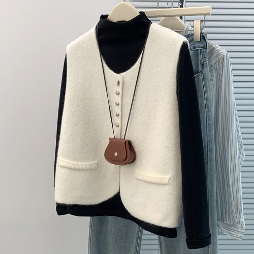 High-end knitted vest for women, French style, simple and western-style suit vest, layered outer top