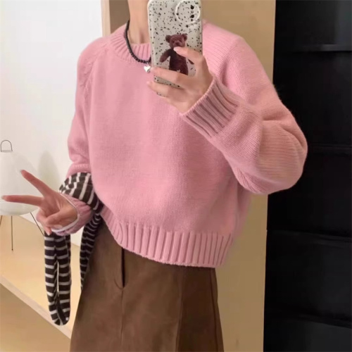 Candy-colored sweater for women in autumn and winter Korean style niche chic top loose lazy versatile versatile soft waxy lazy sweater thick