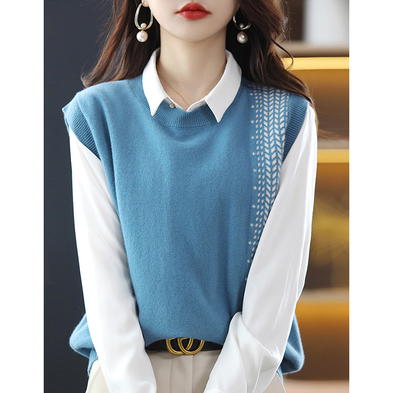 Women's 2024 Autumn/Winter New Style Open-Front V-Neck Sleeveless Cardigan Knit Cashmere Sweater