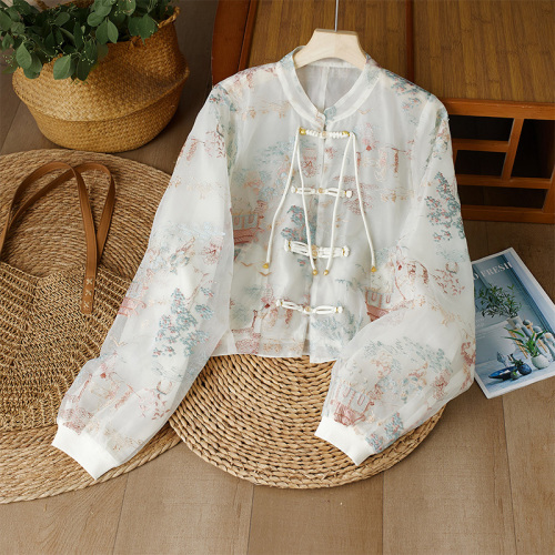 New Chinese style heavy industry embroidered disc button short coat for women 2024 autumn new national style sun protection top cardigan