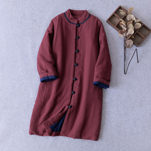 Thickened warm cotton coat for women winter 2024 new retro coat loose mid-length knee-length cotton jacket cotton coat