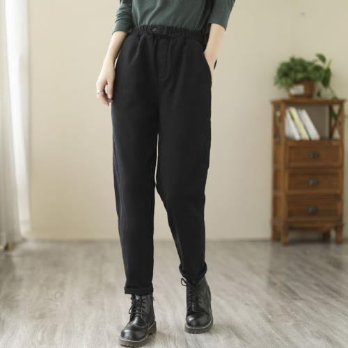 Plus size casual pants for fat girls in winter, loose velvet straight trousers, slimming little feet, harem pants